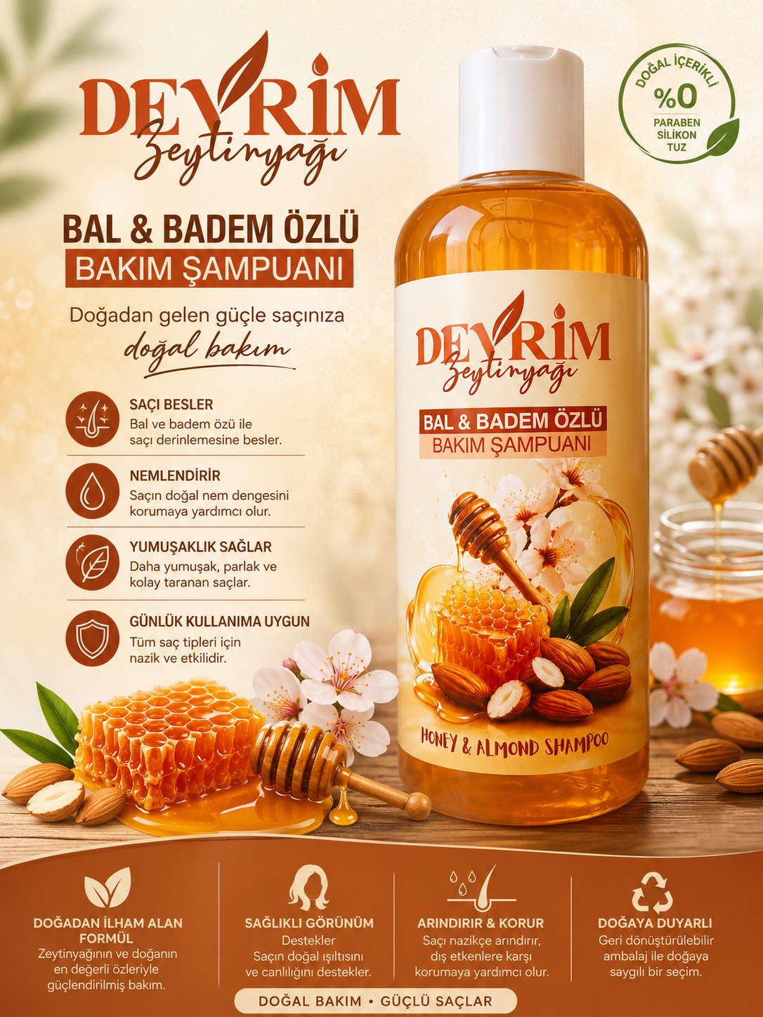 ZEYTİNYAĞLI BAL & BADEM ÖZLÜ ŞAMPUAN 400 ML